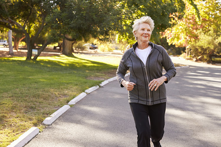 elderly woman running after weight loss